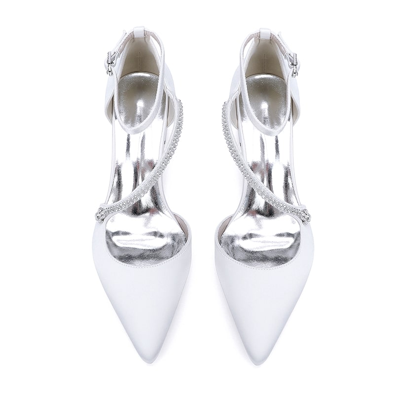 Satin Wedding Shoes Chunky Heel Bridal Heels Crossing Straps Dress Shoes
