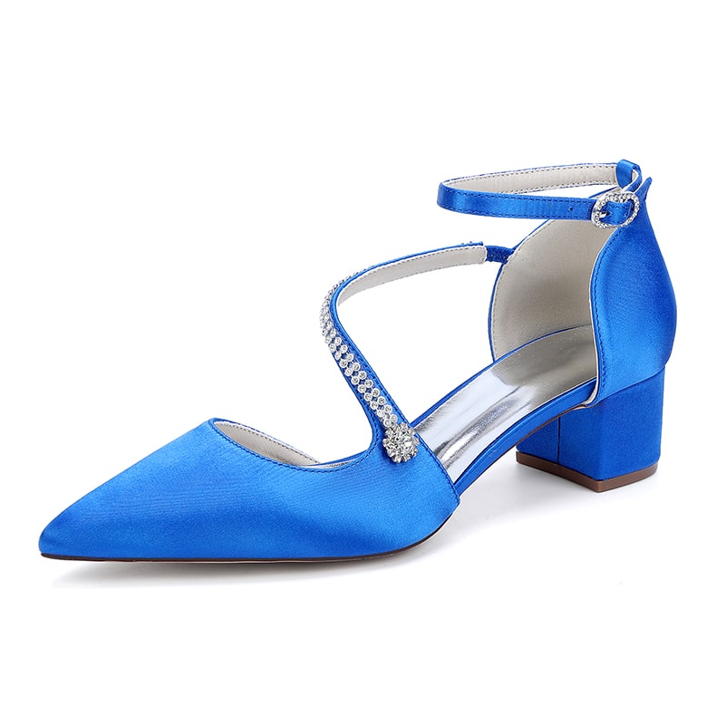 Satin Wedding Shoes Chunky Heel Bridal Heels Crossing Straps Dress Shoes
