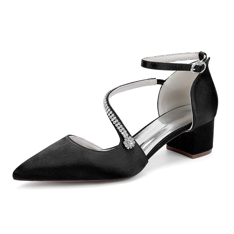 Satin Wedding Shoes Chunky Heel Bridal Heels Crossing Straps Dress Shoes