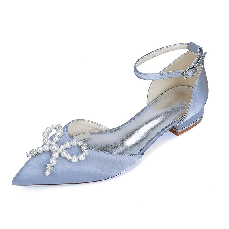 Satin Wedding Flat Bridal Shoes Bow-knot Ankle Straps Shoes