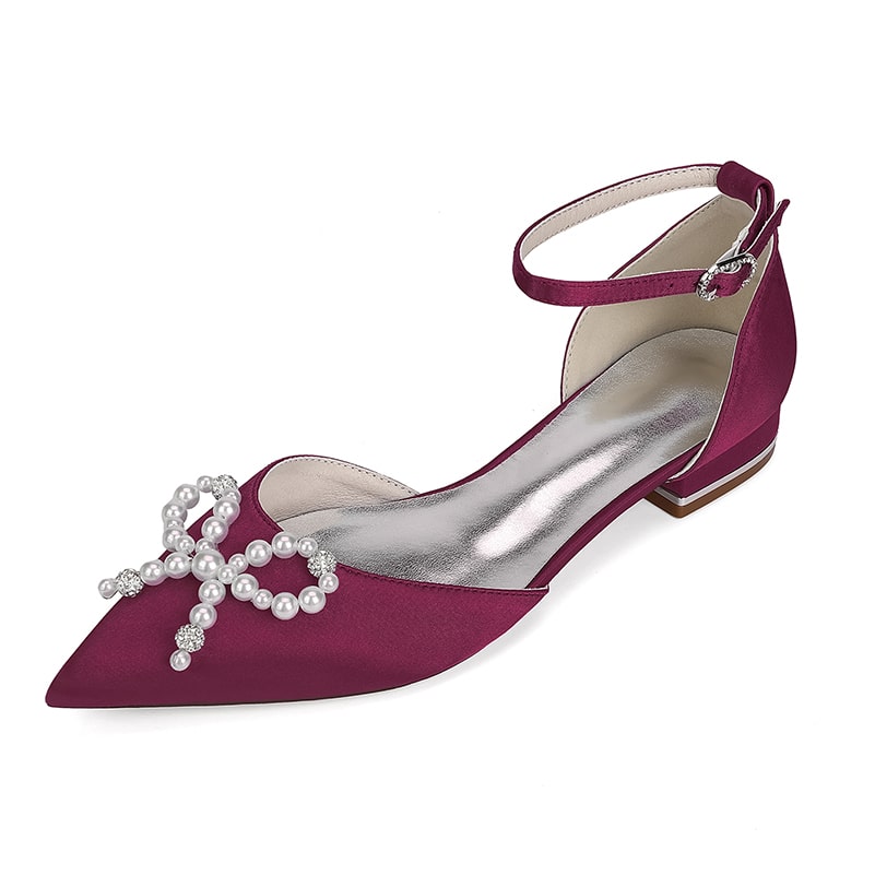 Satin Wedding Flat Bridal Shoes Bow-knot Ankle Straps Shoes