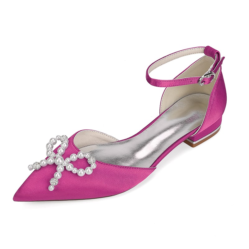 Satin Wedding Flat Bridal Shoes Bow-knot Ankle Straps Shoes
