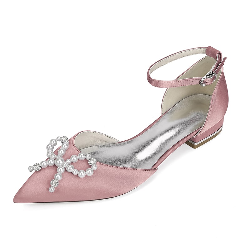 Satin Wedding Flat Bridal Shoes Bow-knot Ankle Straps Shoes