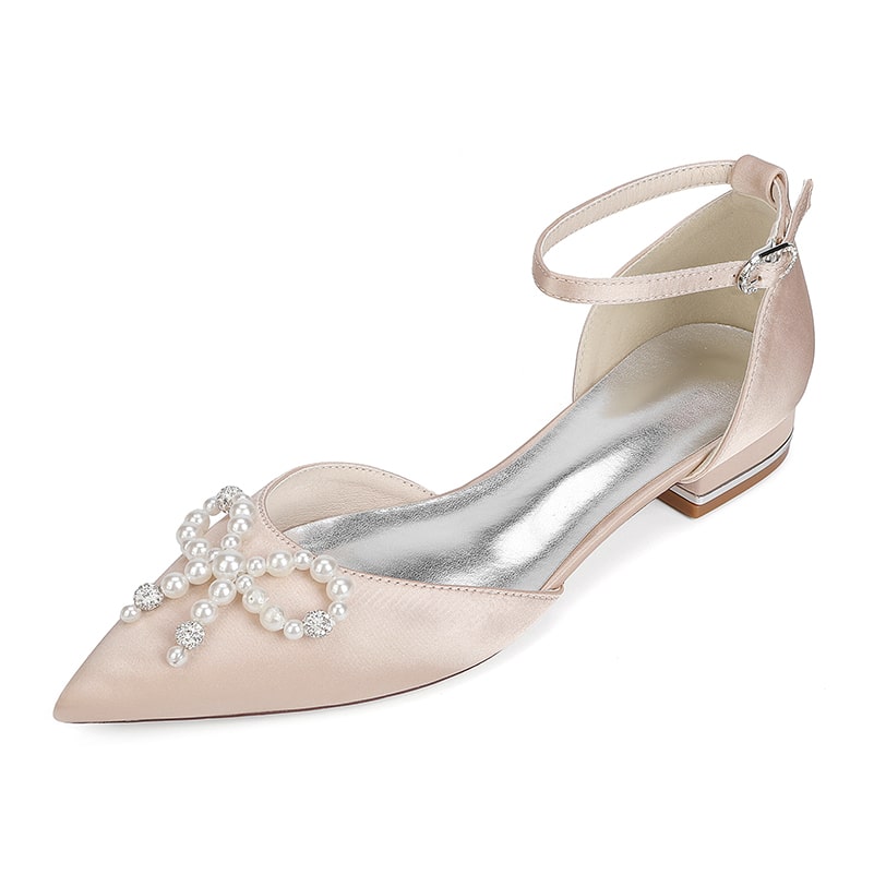 Satin Wedding Flat Bridal Shoes Bow-knot Ankle Straps Shoes
