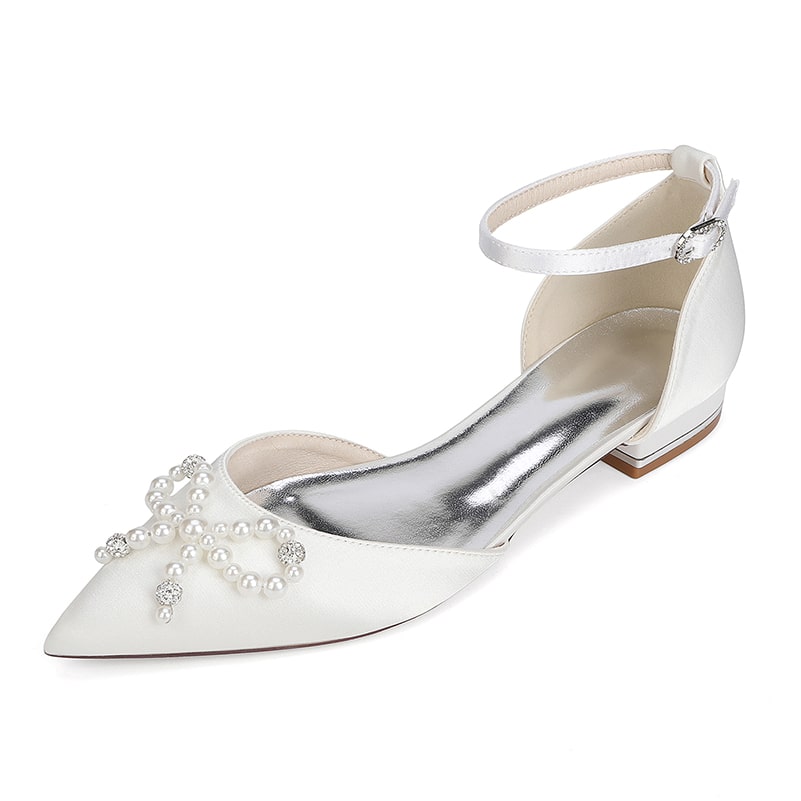 Satin Wedding Flat Bridal Shoes Bow-knot Ankle Straps Shoes