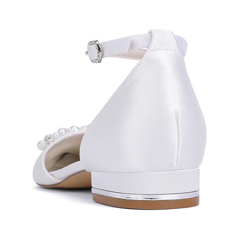 Satin Wedding Flat Bridal Shoes Bow-knot Ankle Straps Shoes