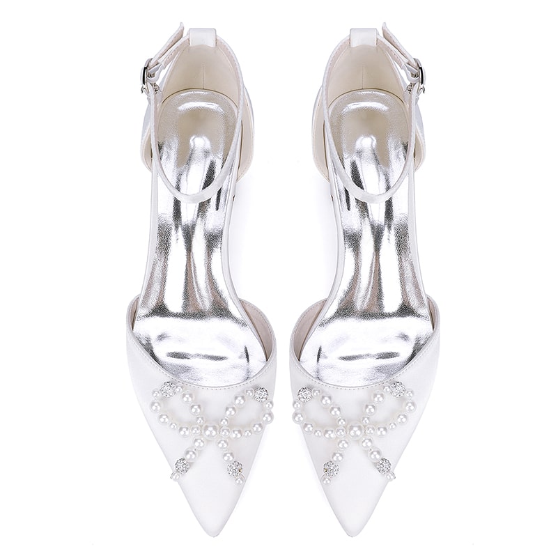 Satin Wedding Flat Bridal Shoes Bow-knot Ankle Straps Shoes