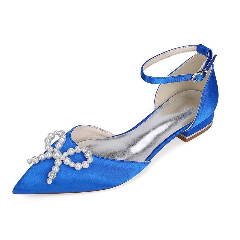 Satin Wedding Flat Bridal Shoes Bow-knot Ankle Straps Shoes