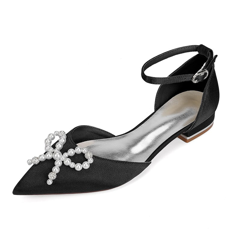 Satin Wedding Flat Bridal Shoes Bow-knot Ankle Straps Shoes