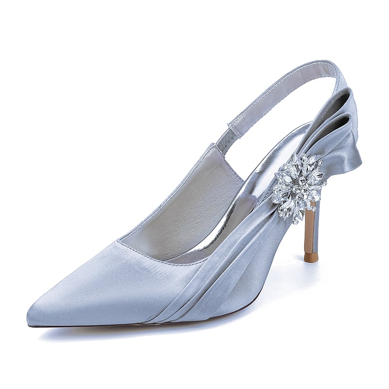 Satin Wedding Shoes Heeled Bridal Sandals Slingbacks Dress Shoes