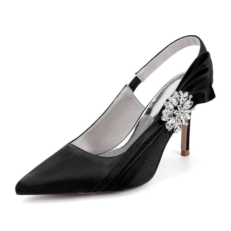 Satin Wedding Shoes Heeled Bridal Sandals Slingbacks Dress Shoes