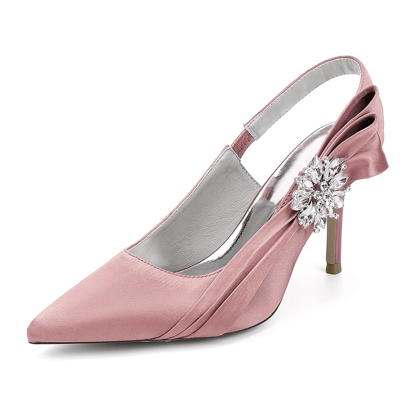 Satin Wedding Shoes Heeled Bridal Sandals Slingbacks Dress Shoes