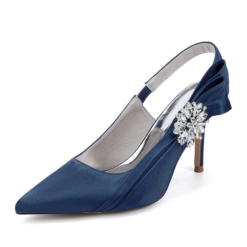 Satin Wedding Shoes Heeled Bridal Sandals Slingbacks Dress Shoes