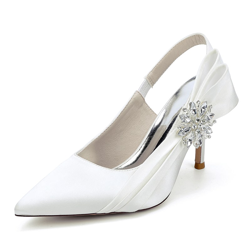 Satin Wedding Shoes Heeled Bridal Sandals Slingbacks Dress Shoes