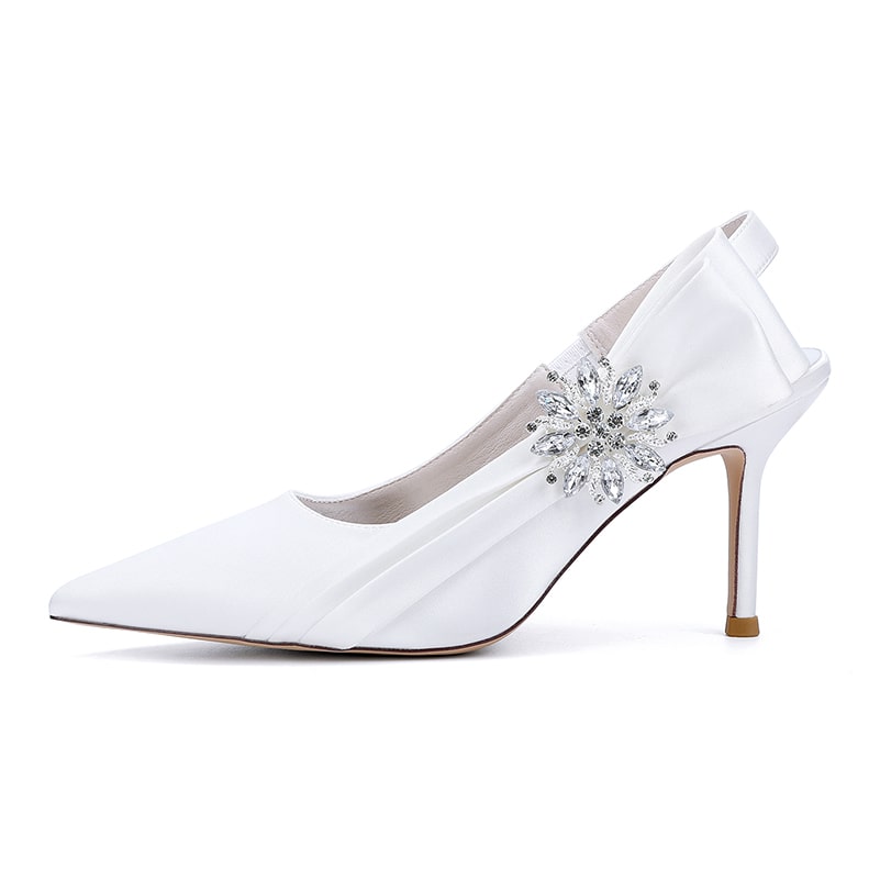 Satin Wedding Shoes Heeled Bridal Sandals Slingbacks Dress Shoes