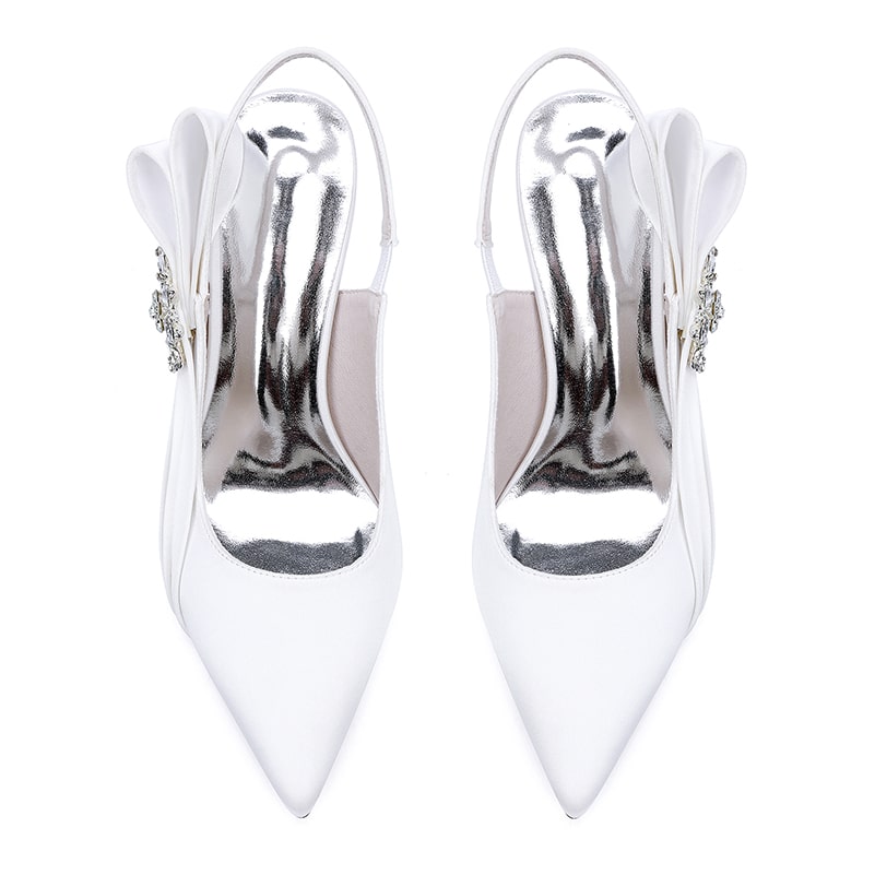 Satin Wedding Shoes Heeled Bridal Sandals Slingbacks Dress Shoes
