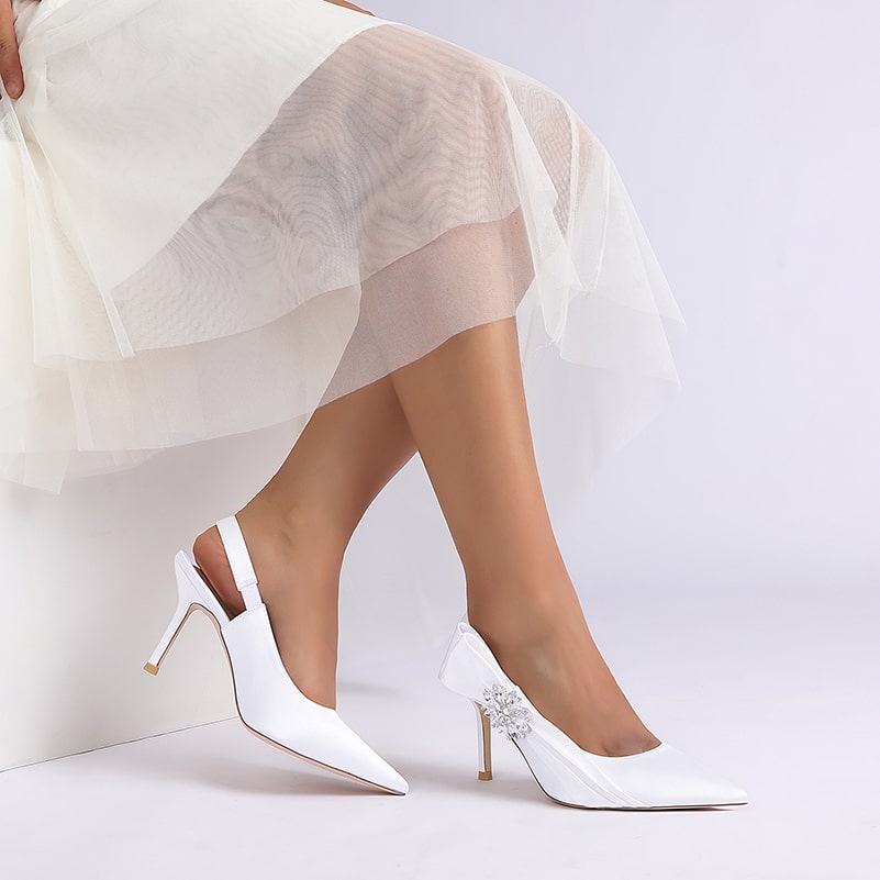 Satin Wedding Shoes Heeled Bridal Sandals Slingbacks Dress Shoes