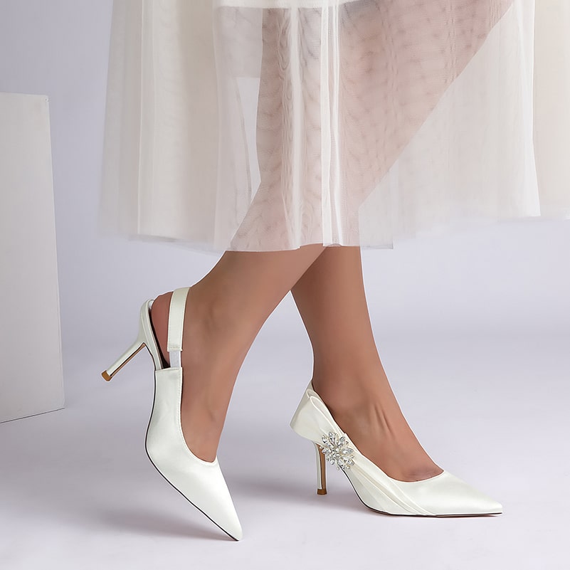Satin Wedding Shoes Heeled Bridal Sandals Slingbacks Dress Shoes