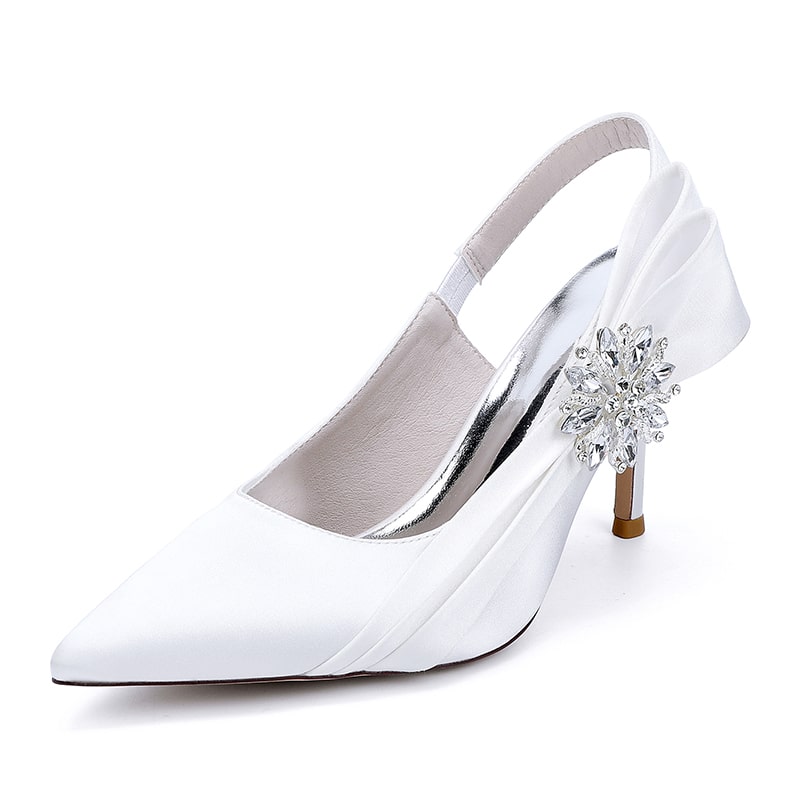 Satin Wedding Shoes Heeled Bridal Sandals Slingbacks Dress Shoes