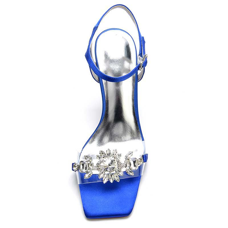 3.74" Satin Wedding Shoes Open Toe Stiletto Prom Sandals With Rhinestones