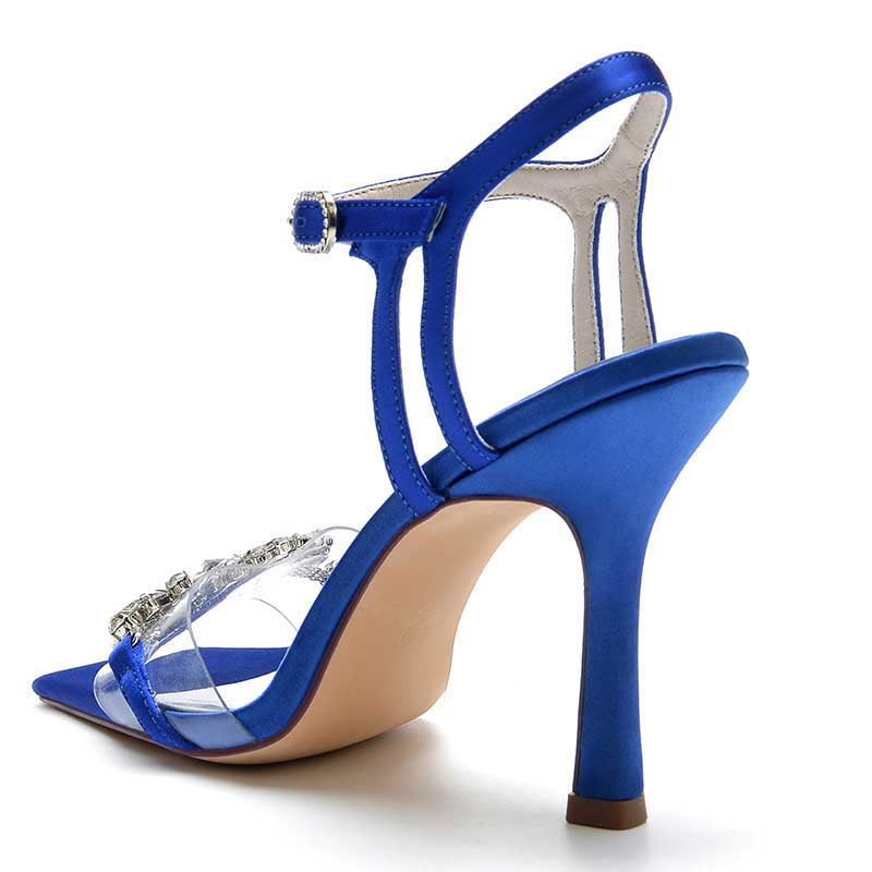 3.74" Satin Wedding Shoes Open Toe Stiletto Prom Sandals With Rhinestones