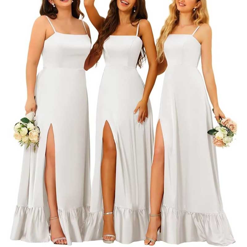 Spaghetti Straps Satin Bridesmaid Dresses High Slit Formal Aline Prom Dresses
