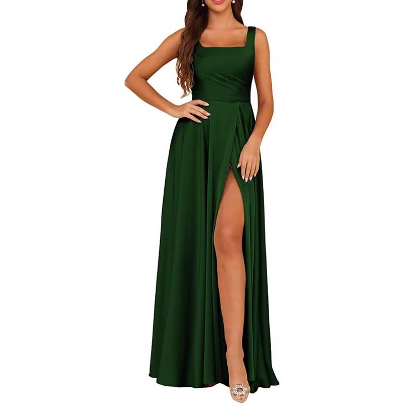 Spaghetti Straps Satin Bridesmaid Dresses Long A-line Wedding Ball Gowns