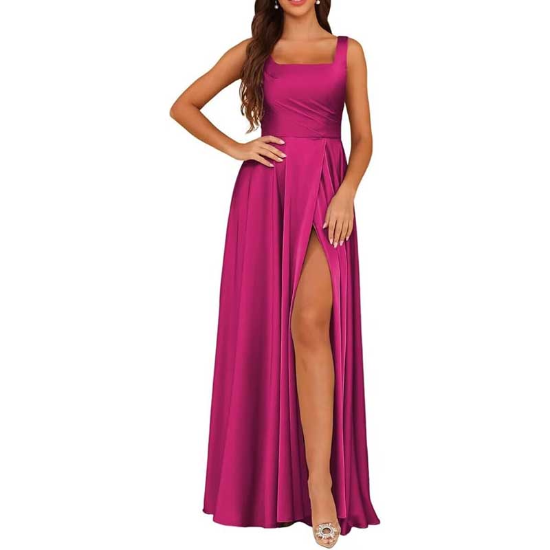 Spaghetti Straps Satin Bridesmaid Dresses Long A-line Wedding Ball Gowns