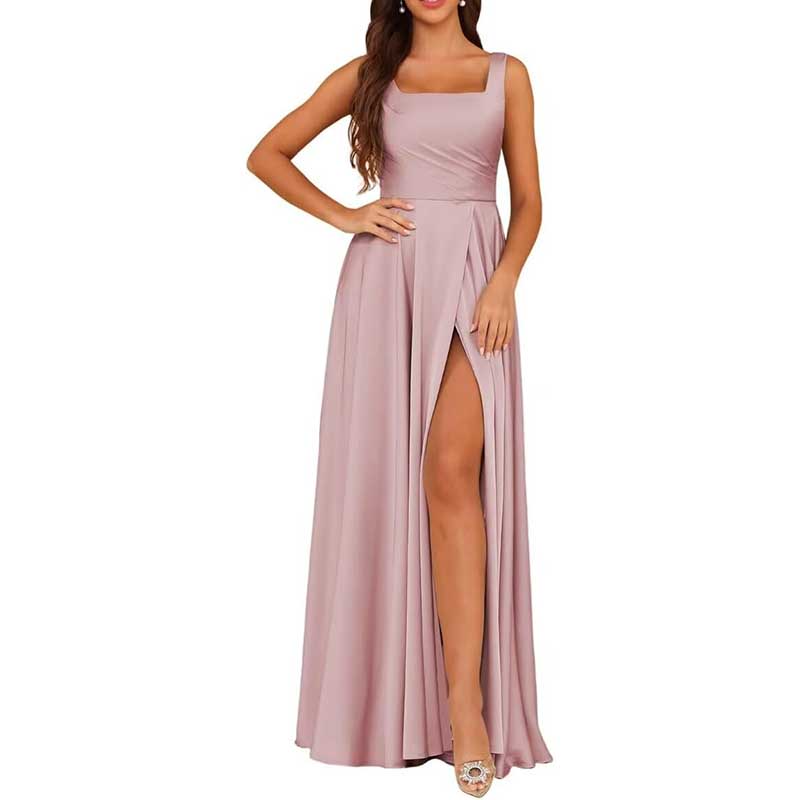 Spaghetti Straps Satin Bridesmaid Dresses Long A-line Wedding Ball Gowns