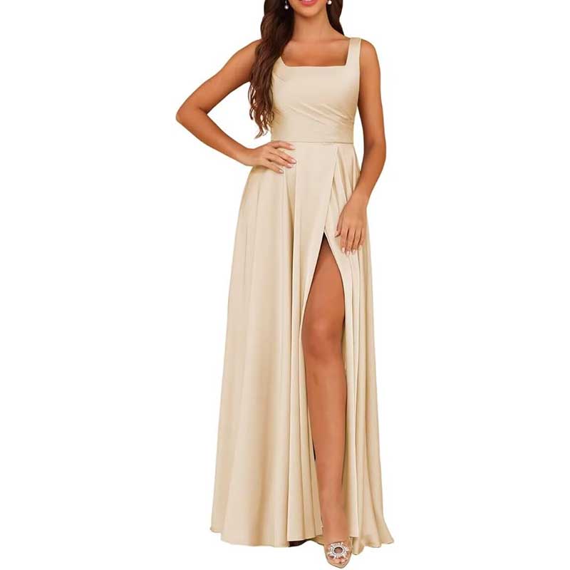 Spaghetti Straps Satin Bridesmaid Dresses Long A-line Wedding Ball Gowns