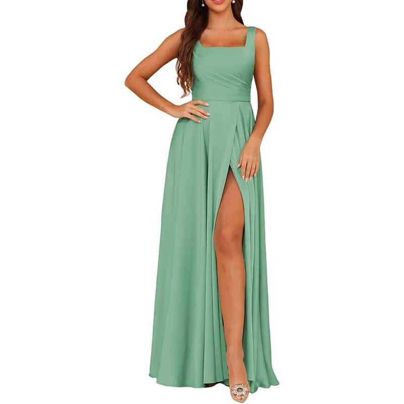 Spaghetti Straps Satin Bridesmaid Dresses Long A-line Wedding Ball Gowns