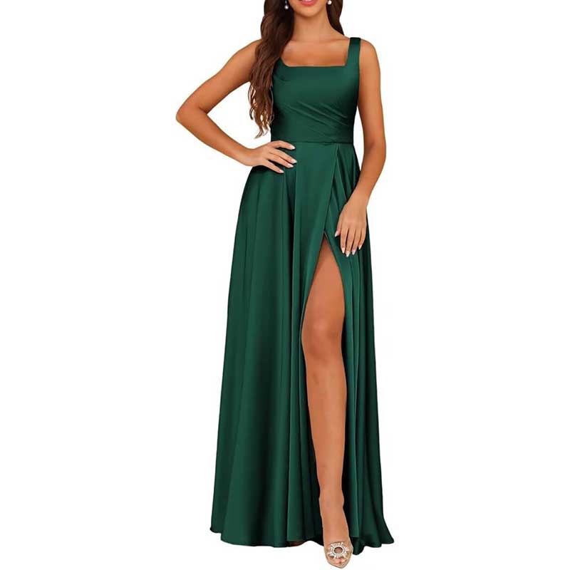 Spaghetti Straps Satin Bridesmaid Dresses Long A-line Wedding Ball Gowns