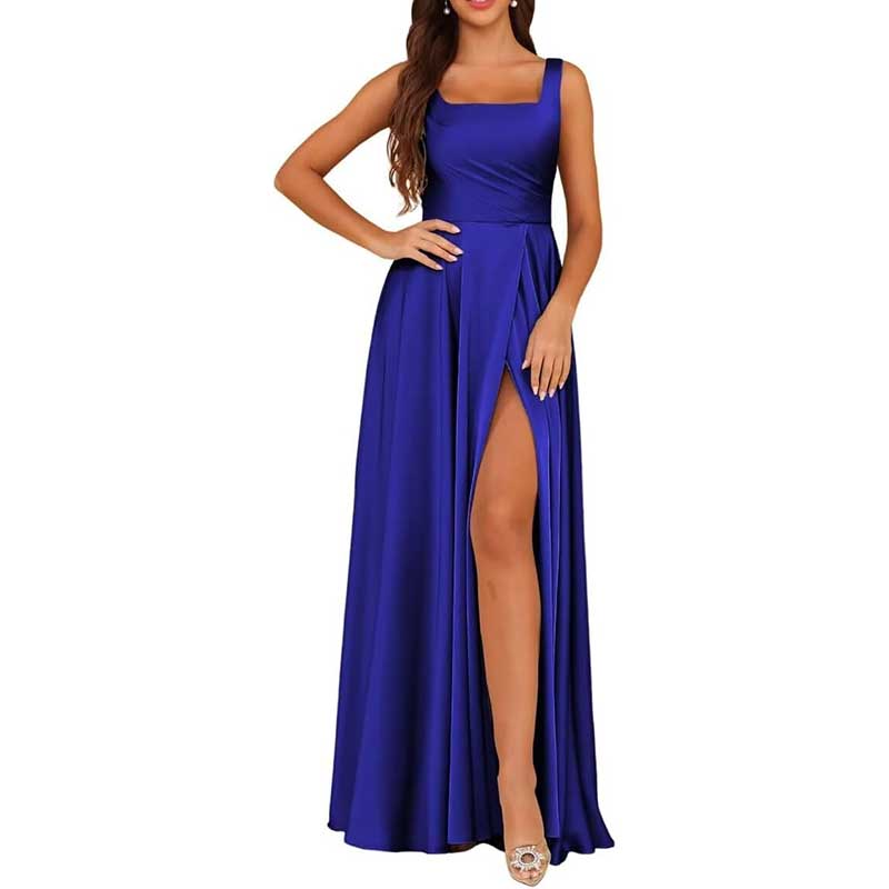 Spaghetti Straps Satin Bridesmaid Dresses Long A-line Wedding Ball Gowns