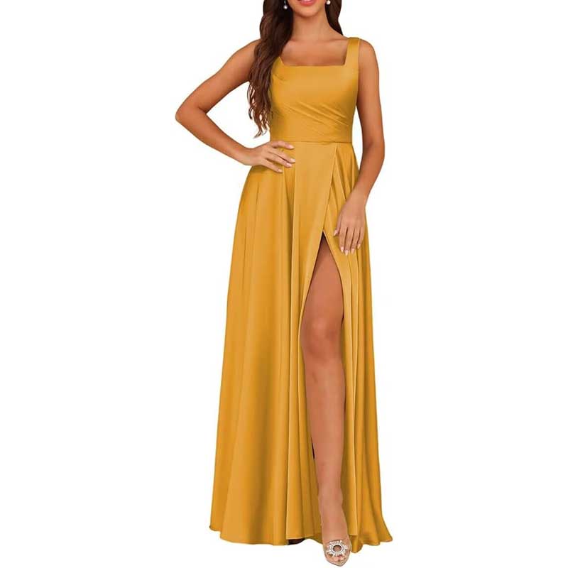 Spaghetti Straps Satin Bridesmaid Dresses Long A-line Wedding Ball Gowns