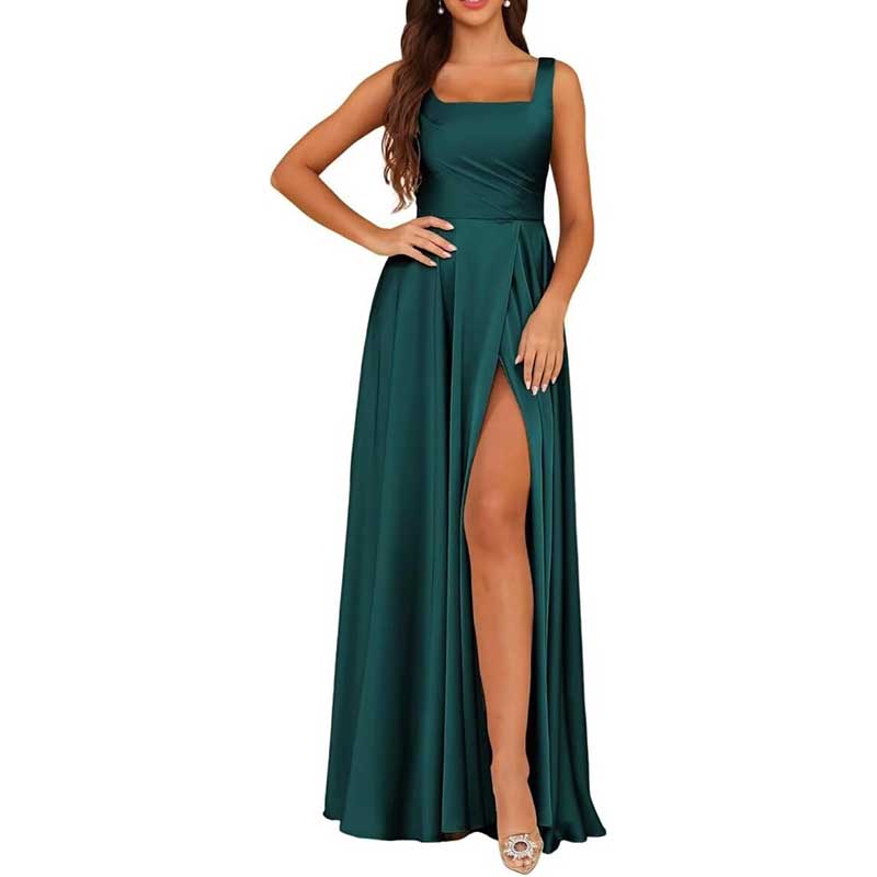 Spaghetti Straps Satin Bridesmaid Dresses Long A-line Wedding Ball Gowns
