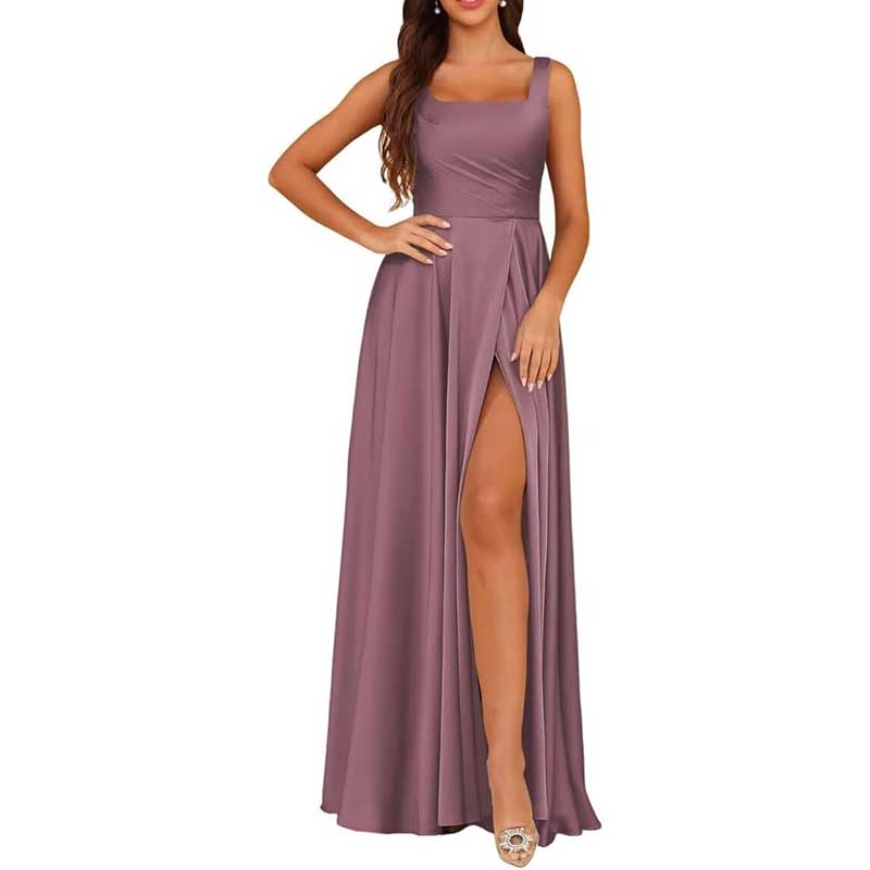 Spaghetti Straps Satin Bridesmaid Dresses Long A-line Wedding Ball Gowns