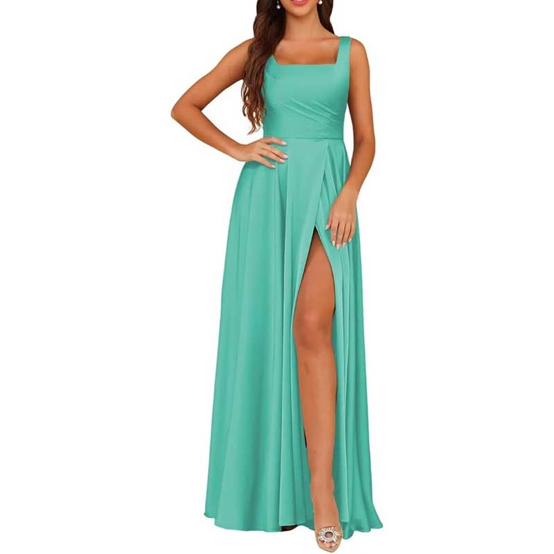 Spaghetti Straps Satin Bridesmaid Dresses Long A-line Wedding Ball Gowns