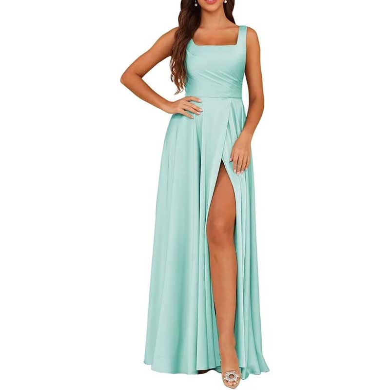 Spaghetti Straps Satin Bridesmaid Dresses Long A-line Wedding Ball Gowns