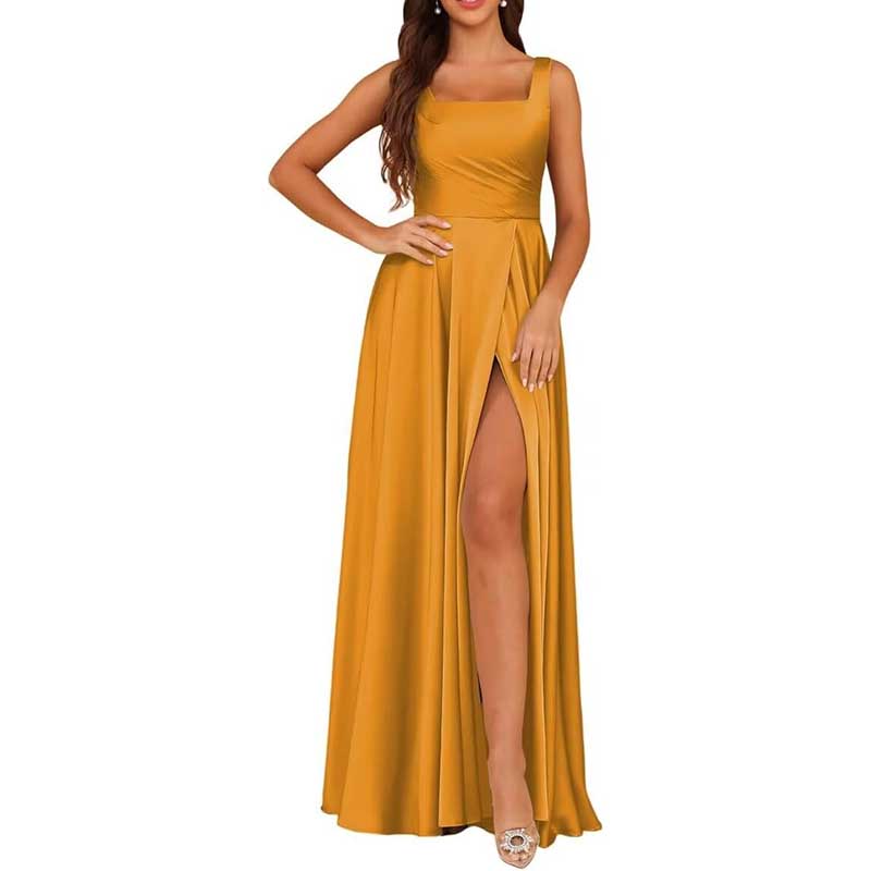 Spaghetti Straps Satin Bridesmaid Dresses Long A-line Wedding Ball Gowns