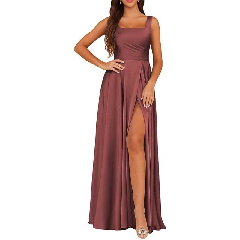 Spaghetti Straps Satin Bridesmaid Dresses Long A-line Wedding Ball Gowns