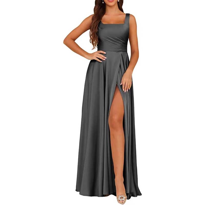 Spaghetti Straps Satin Bridesmaid Dresses Long A-line Wedding Ball Gowns