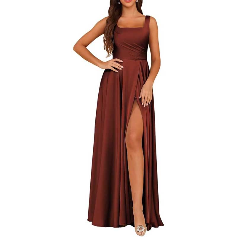 Spaghetti Straps Satin Bridesmaid Dresses Long A-line Wedding Ball Gowns