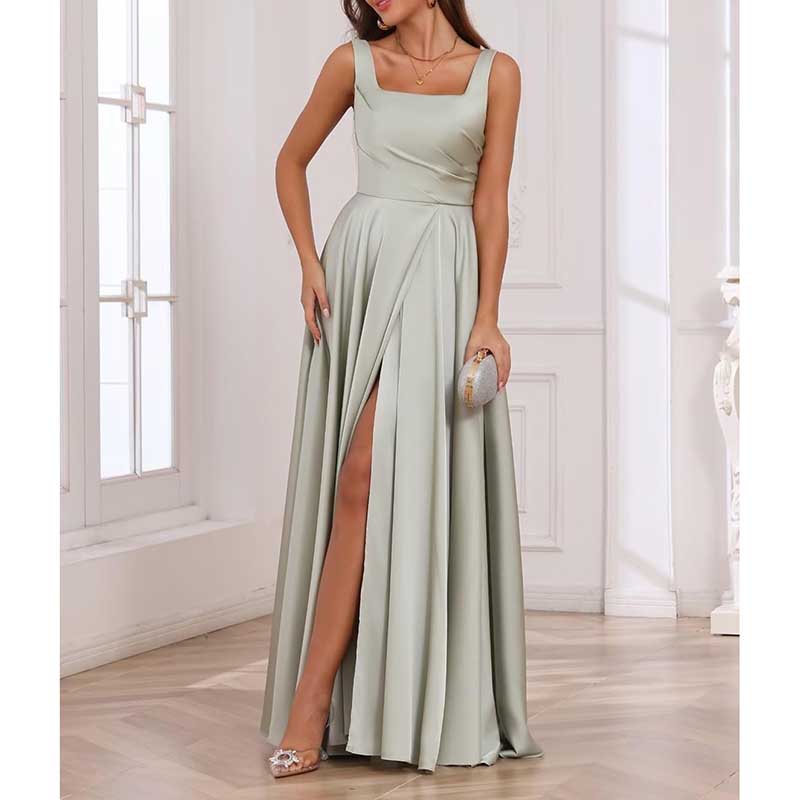 Spaghetti Straps Satin Bridesmaid Dresses Long A-line Wedding Ball Gowns