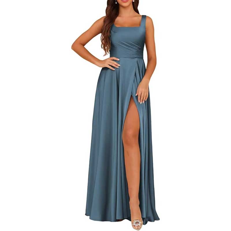 Spaghetti Straps Satin Bridesmaid Dresses Long A-line Wedding Ball Gowns