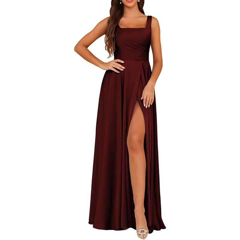 Spaghetti Straps Satin Bridesmaid Dresses Long A-line Wedding Ball Gowns