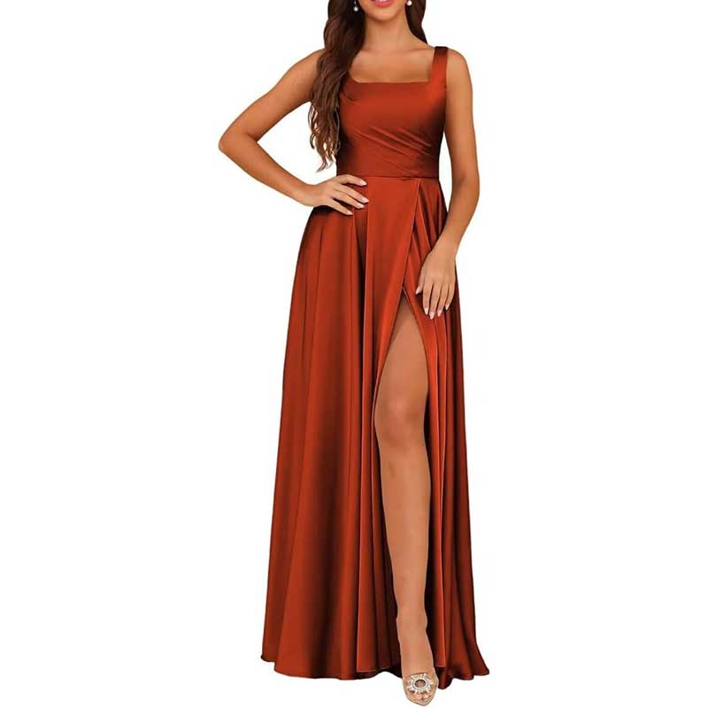 Spaghetti Straps Satin Bridesmaid Dresses Long A-line Wedding Ball Gowns