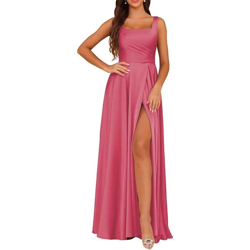 Spaghetti Straps Satin Bridesmaid Dresses Long A-line Wedding Ball Gowns