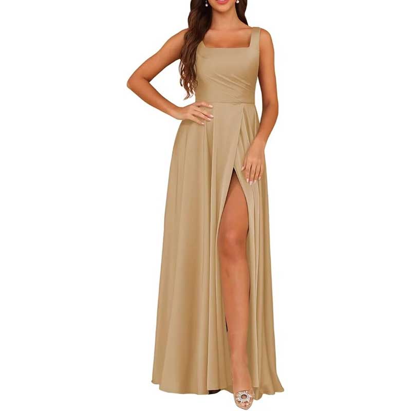 Spaghetti Straps Satin Bridesmaid Dresses Long A-line Wedding Ball Gowns