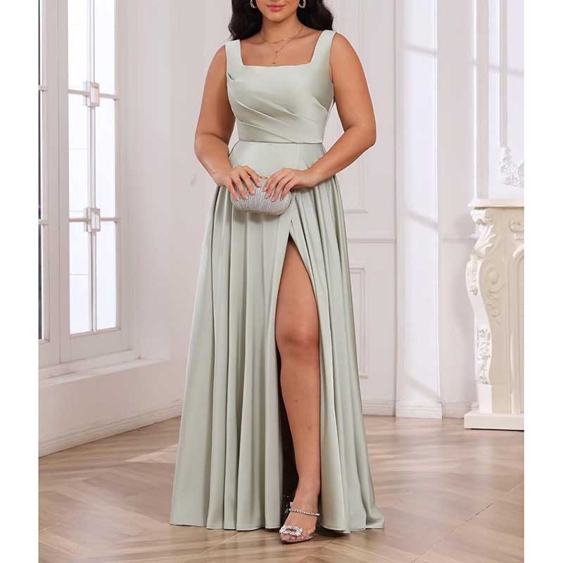 Spaghetti Straps Satin Bridesmaid Dresses Long A-line Wedding Ball Gowns