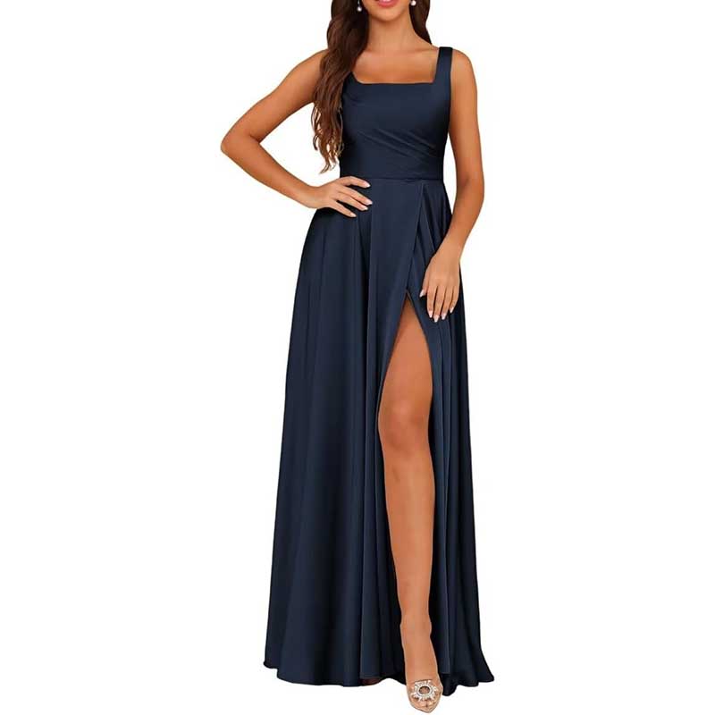 Spaghetti Straps Satin Bridesmaid Dresses Long A-line Wedding Ball Gowns